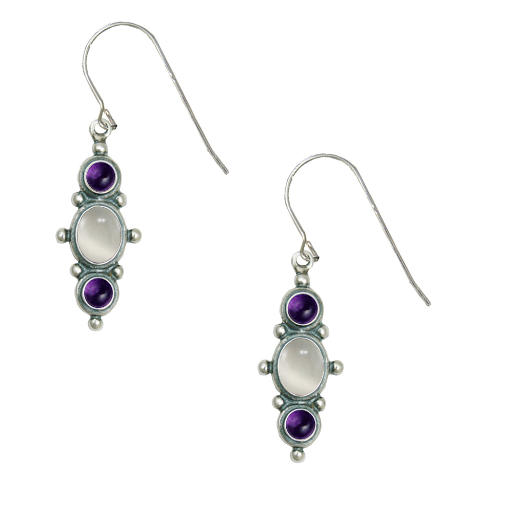 Sterling Silver Drop Dangle Earrings With White Moonstone And Amethyst